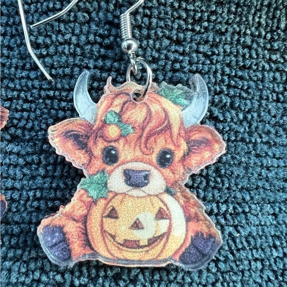 Womens, Jewelry, Earrings Highland Cow Pumpkin Earrings - Picture 3 of 4